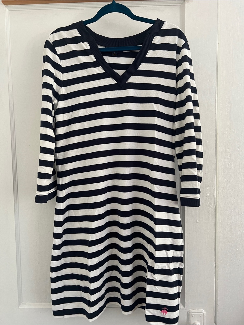 Brooks Brothers "346" Navy and White Striped V‑Neck Mini Dress